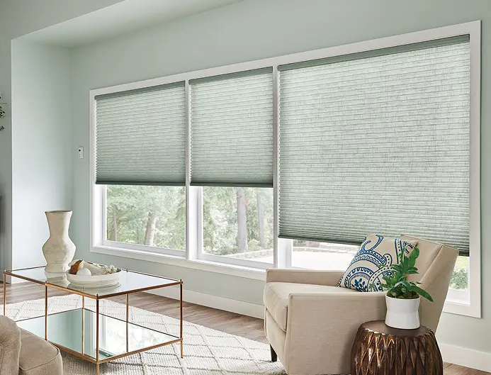 energy efficient honeycomb shades with modern clean pleats
