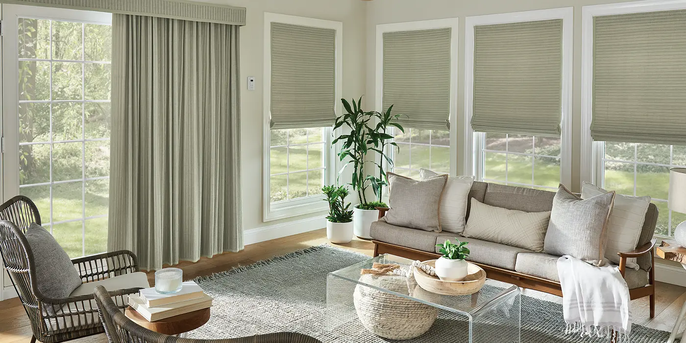 woven wood shades adding natural texture to modern living room