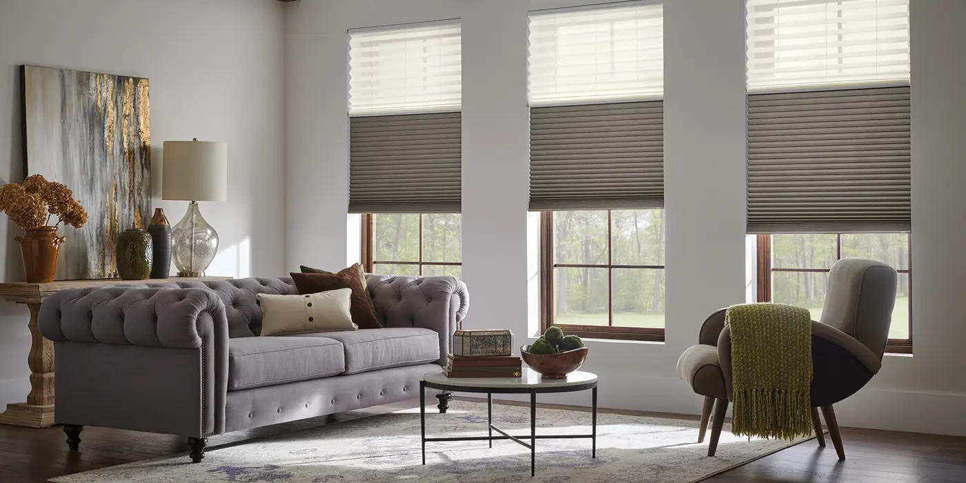 pleated shades with crisp folds in modern living space